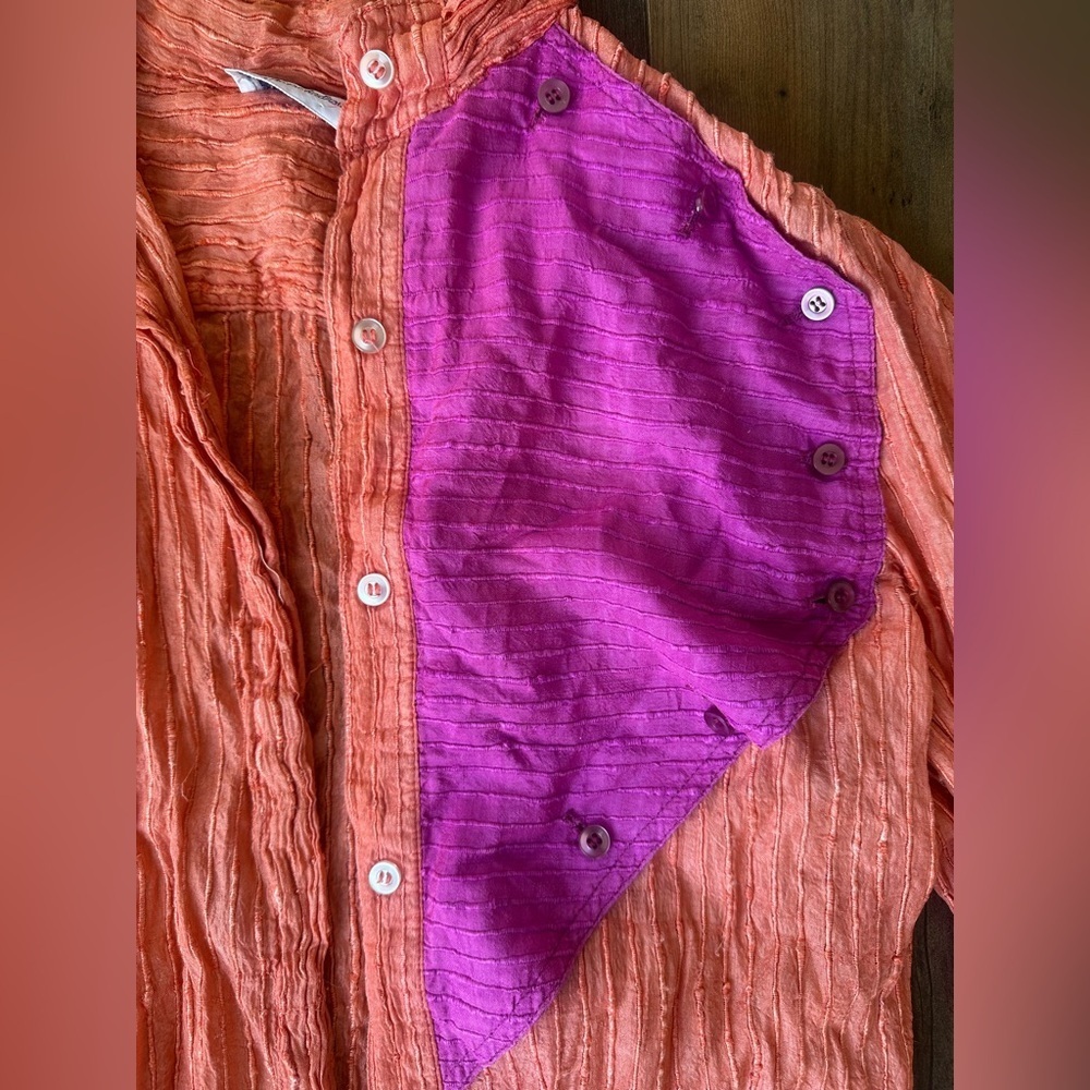 Vintage Samuel Robert Textured Blouse Colorblock Artsy Sz 6 needs repair - Picture 3 of 10